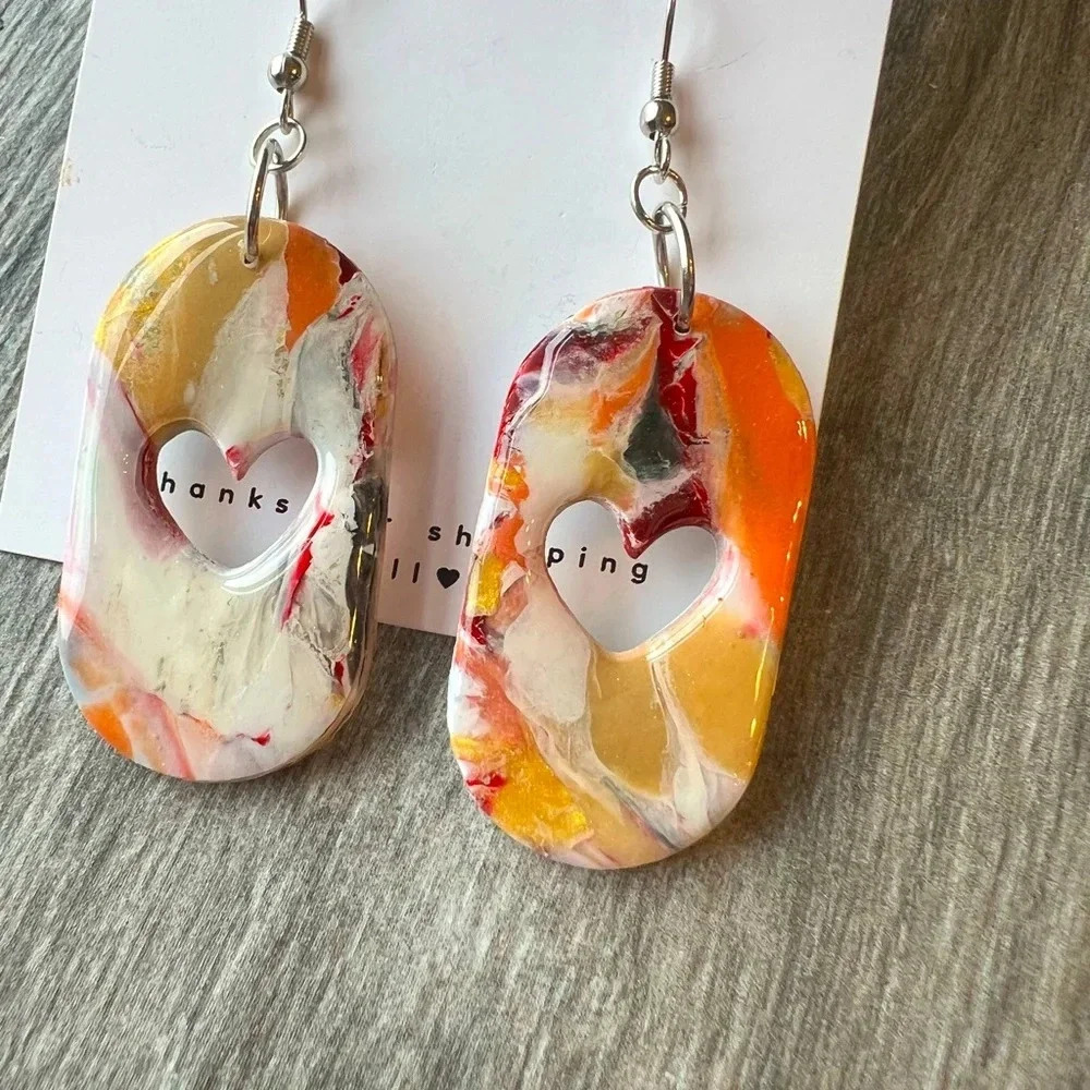 2/$30 Handmade- Swirl Heart Cut Out Dangles